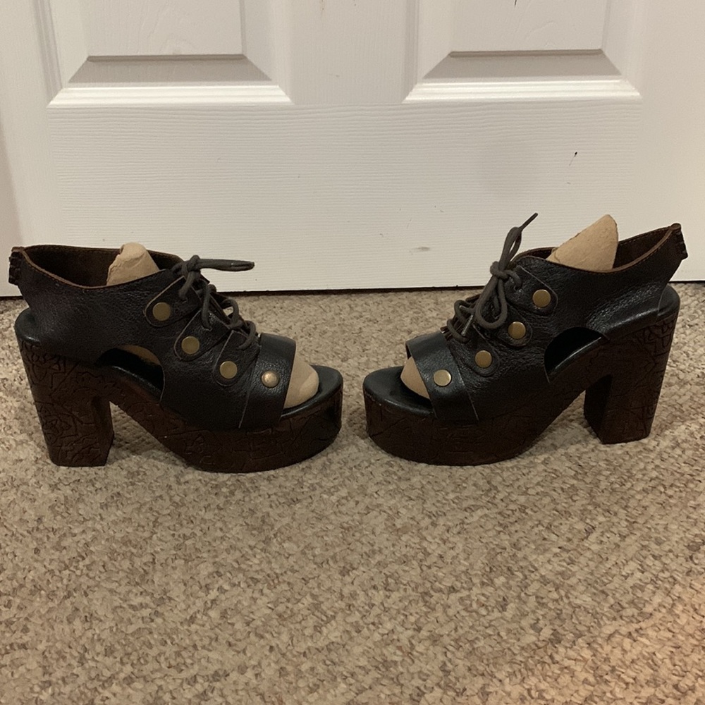 Free people brown platform carved heel boho sandal shoes 6.5-7 - Picture 2 of 10